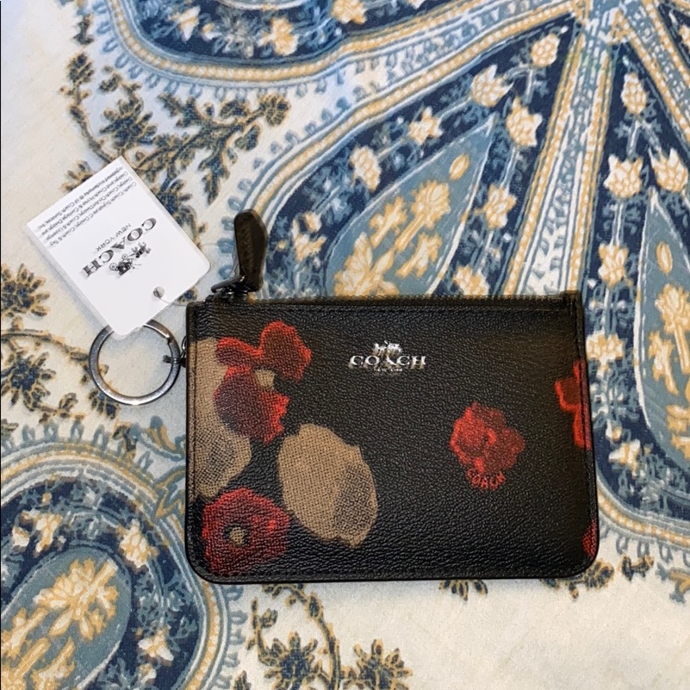 Coach poppy flower coin purse keychain